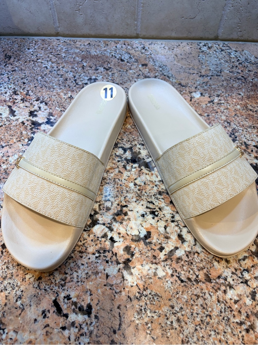 Michael Kors Beige Slide Sandals with Textured Strap